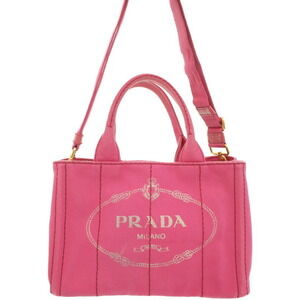 Prada Canapa Tote Denim canvas handbag top handles 2way Pink